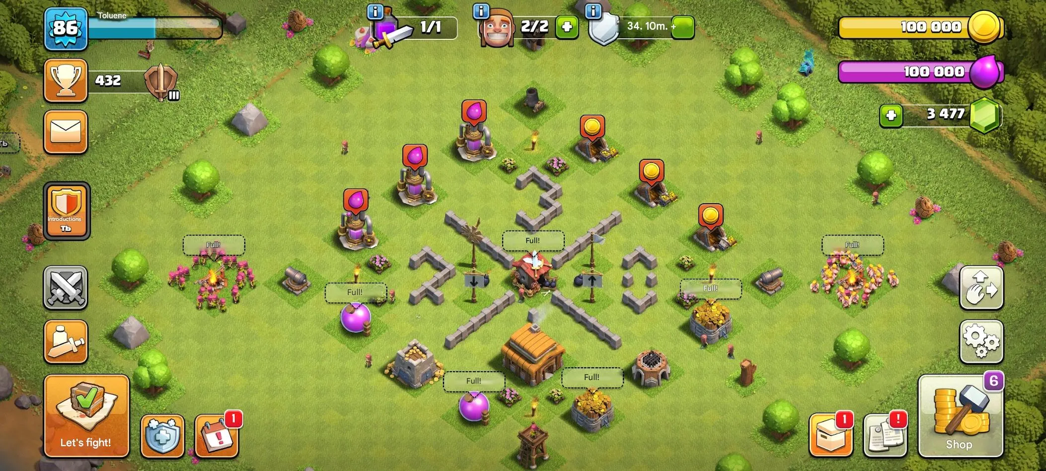 COC574 TH3 87 XP 3400 Gems 170k+ Troops Donated Max Heroes Rushed Base 